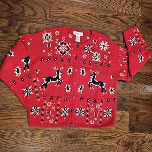 Talbots Christmas Cardigan Sweater, Red - Size Medium